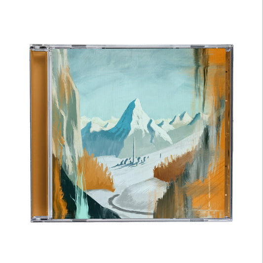TCAA (The Chilling Alpine Adventure) Self Titled CD case with a mountain and river painting illustration with an ominous building